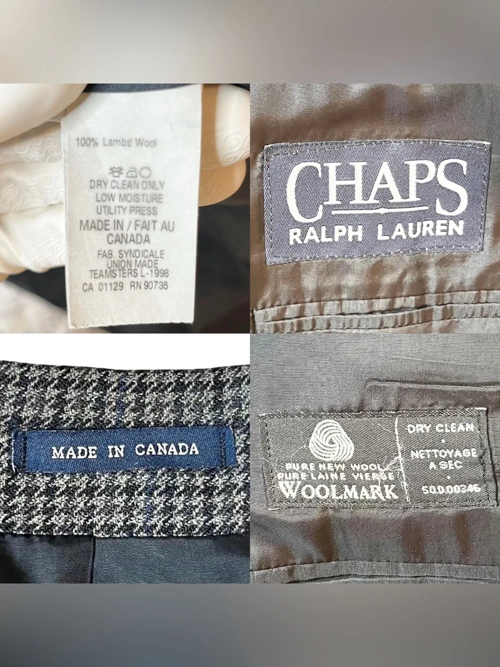 Chaps Ralph Lauren Lambswool Houndstooth Blazer Sport Coat 42R